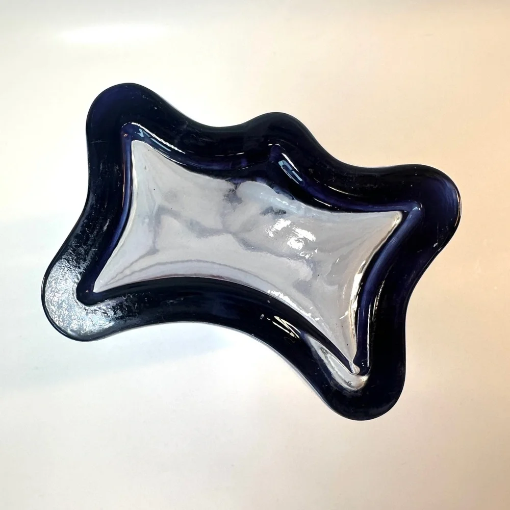 Mid-Century Modern‎ MCM Style Clear Blue Wavy Tall Vase Decor